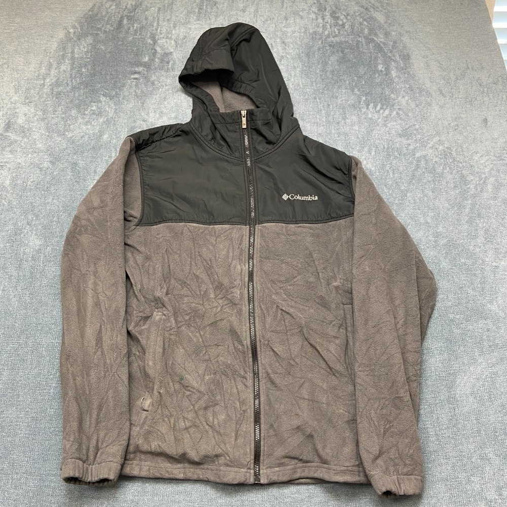 Columbia Sportswear Company Fleece Hoodie Mens Large Gray Colorblock Full Zip